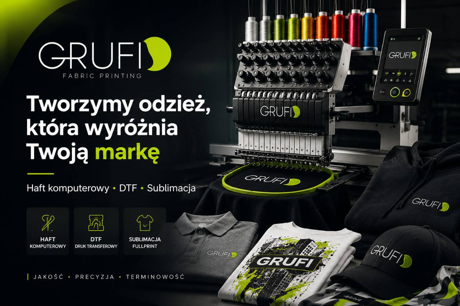 Haft komputerowy, DTF i sublimacja - odzież firmowa GRUFI