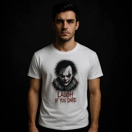 Koszulka Laugh If You Dare biała z mrocznym nadrukiem GRUFI