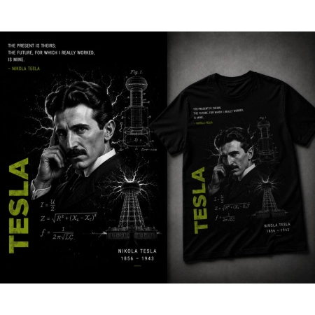 Koszulka Nikola Tesla - czarna z nadrukiem